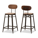 Load image into Gallery viewer, Baxton Studio Varek Vintage Rustic Industrial Style Bamboo And Rust-Finished Steel Stackable Counter Stool Set Of 2
