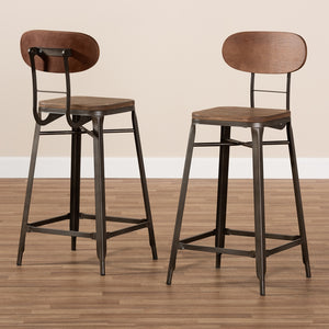 Baxton Studio Varek Vintage Rustic Industrial Style Bamboo And Rust-Finished Steel Stackable Counter Stool Set Of 2