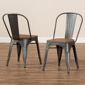 Baxton Studio Henri Vintage Rustic Industrial Style Tolix-Inspired Bamboo And Gun Metal-Finished Steel Stackable Dining Chair Set Of 2