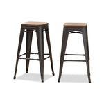 Load image into Gallery viewer, Baxton Studio Henri Vintage Rustic Industrial Style Tolix-Inspired Bamboo And Gun Metal-Finished Steel Stackable Bar Stool Set Of 2
