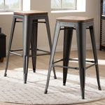 Load image into Gallery viewer, Baxton Studio Henri Vintage Rustic Industrial Style Tolix-Inspired Bamboo And Gun Metal-Finished Steel Stackable Bar Stool Set Of 2
