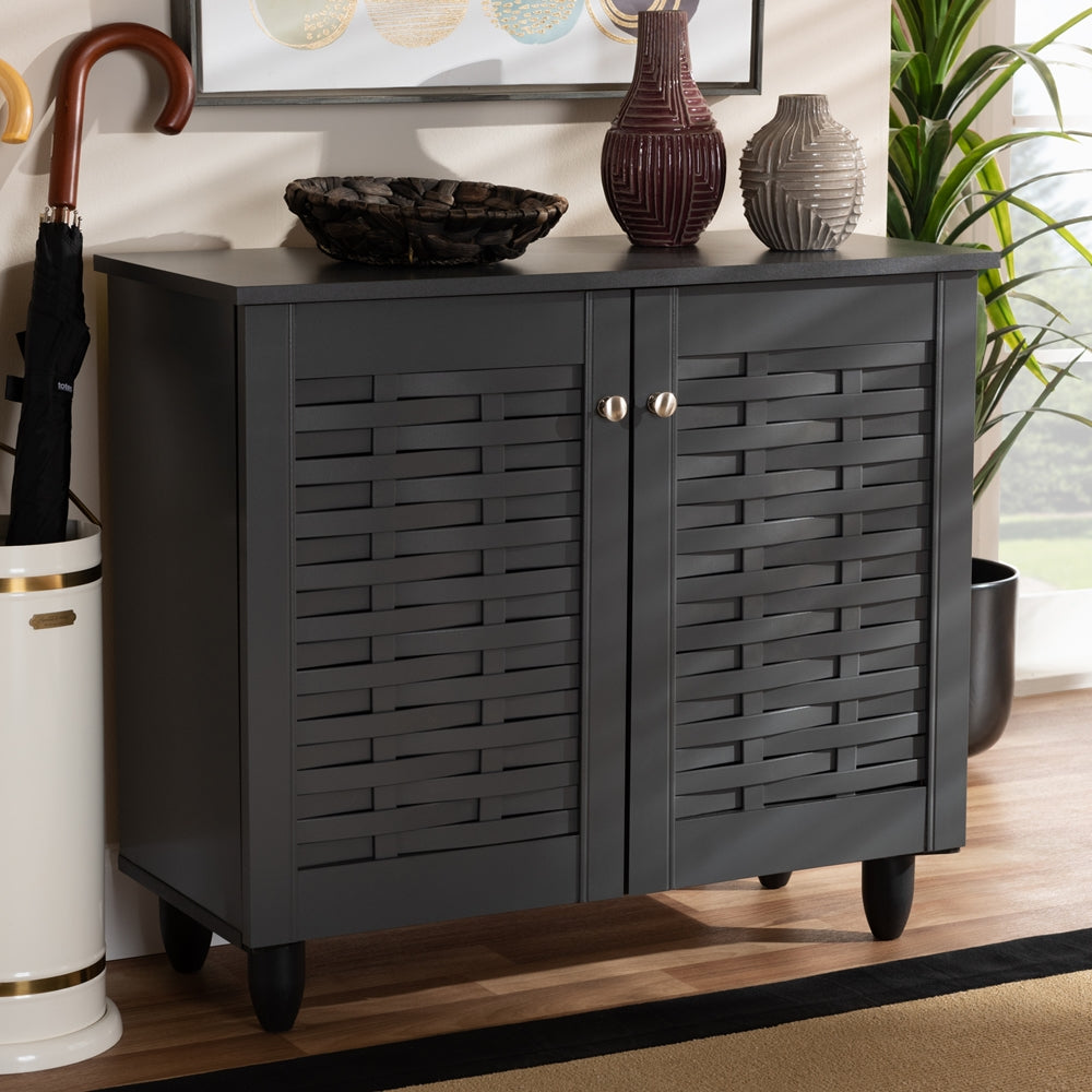 BAXTON STUDIO WINDA MODERN AND CONTEMPORARY DARK GRAY 2-DOOR WOODEN ENTRYWAY SHOE STORAGE CABINET