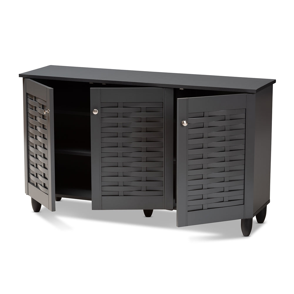 Baxton Studio Winda Modern And Contemporary Dark Gray 3-Door Wooden Entryway Shoe Storage Cabinet