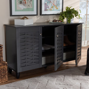 Baxton Studio Winda Modern And Contemporary Dark Gray 3-Door Wooden Entryway Shoe Storage Cabinet