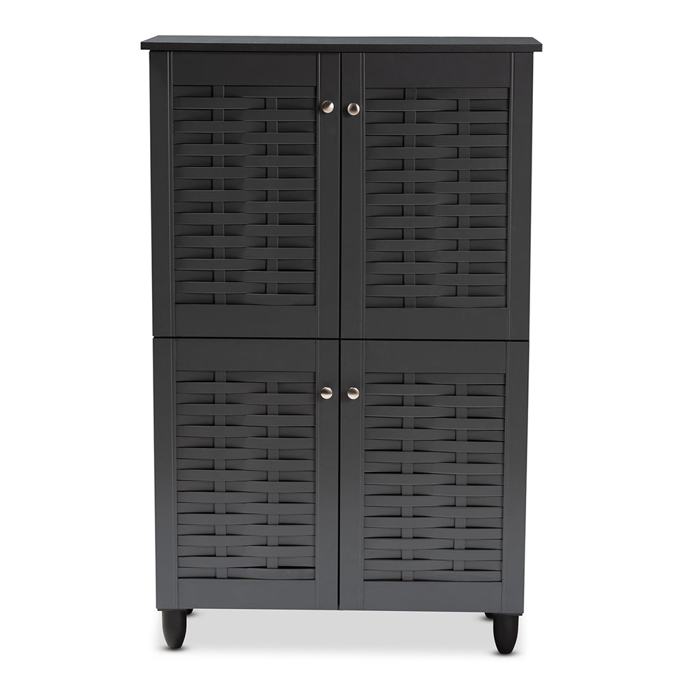 Baxton Studio Winda Modern And Contemporary Dark Gray 4-Door Wooden Entryway Shoe Storage Cabinet