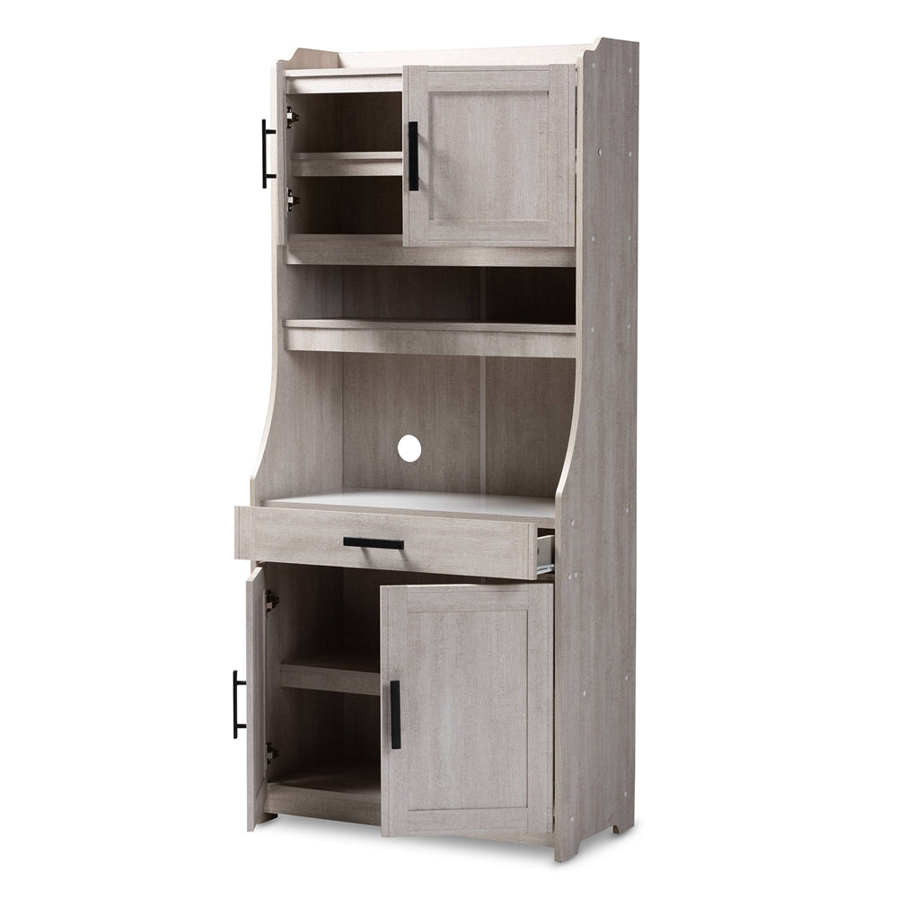 Baxton Studio Portia Modern And Contemporary 6-Shelf White-Washed Wood Kitchen Storage Cabinet