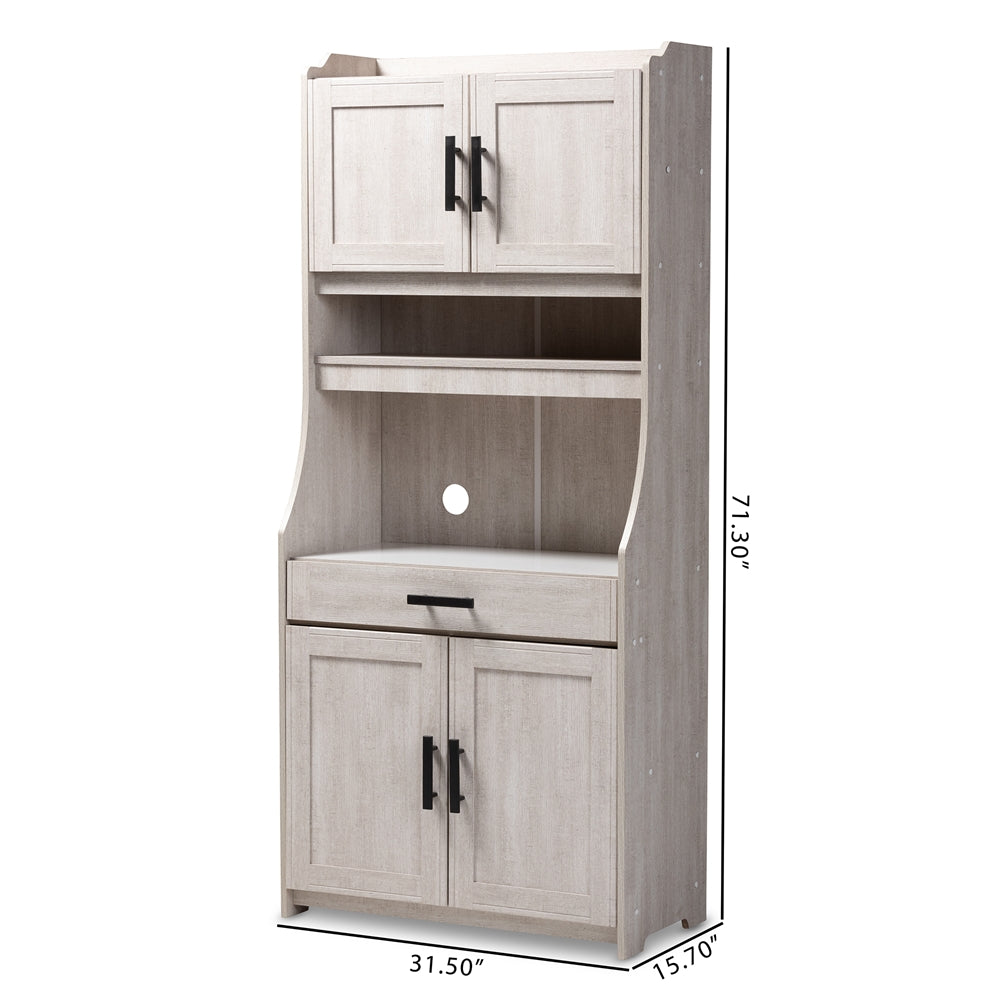 Baxton Studio Portia Modern And Contemporary 6-Shelf White-Washed Wood Kitchen Storage Cabinet