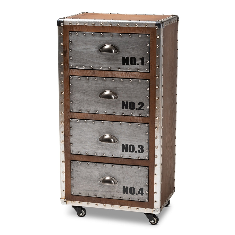 Baxton Studio Avere French Industrial Wood and Metal 4-Drawer Rolling Accent Storage Cabinet