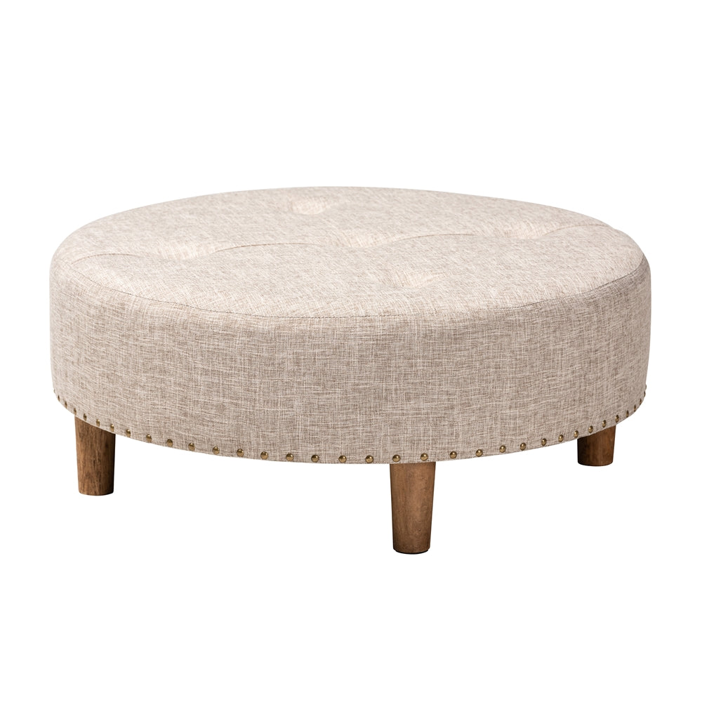 Baxton Studio Vinet Modern And Contemporary Beige Fabric Upholstered Natural Wood Cocktail Ottoman