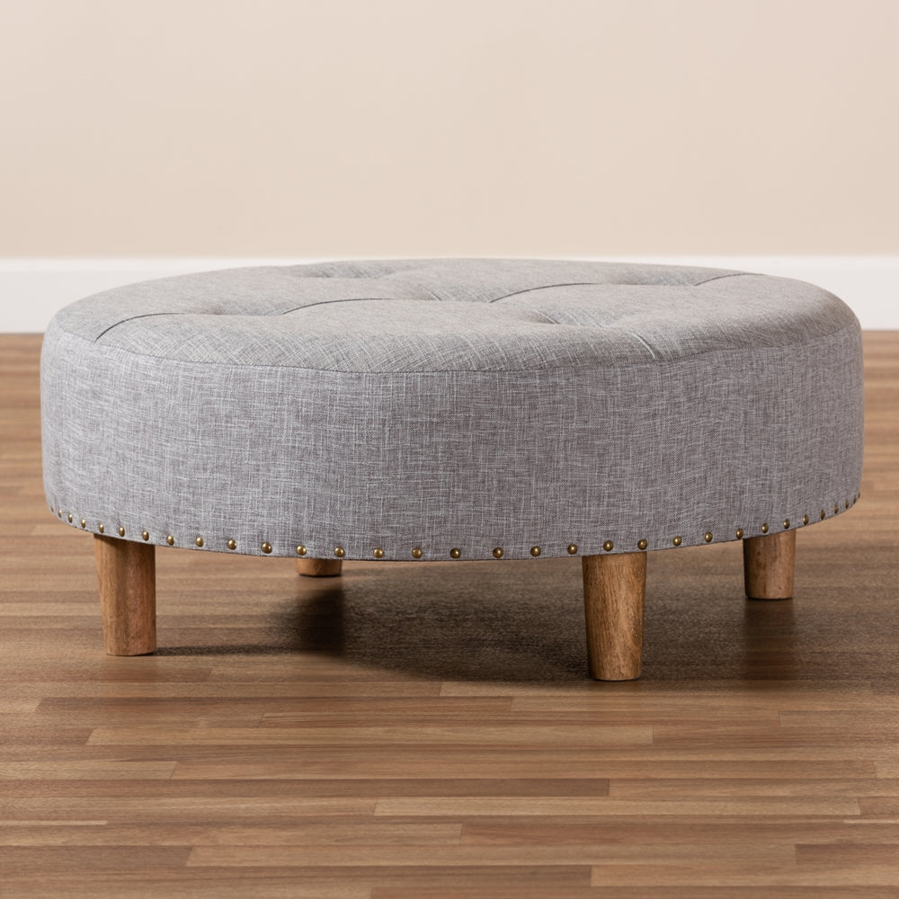 Baxton Studio Vinet Modern And Contemporary Light Gray Fabric Upholstered Natural Wood Cocktail Ottoman