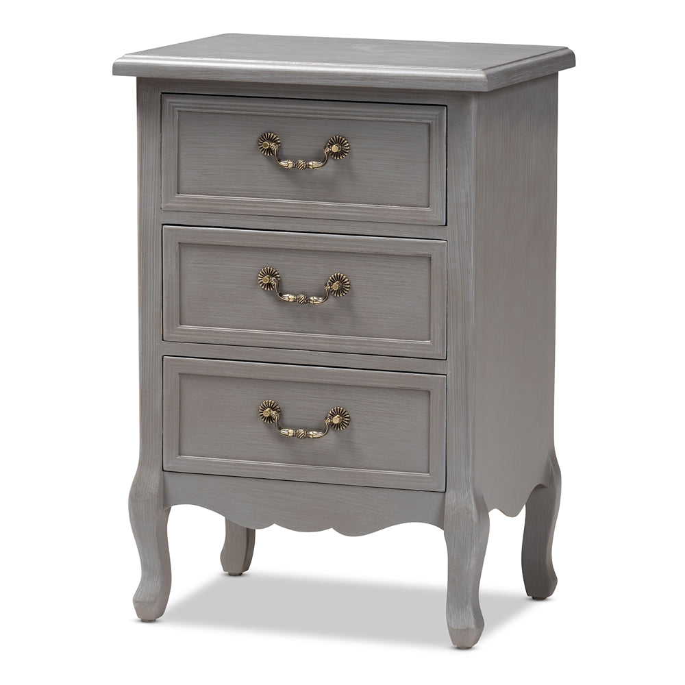 Baxton Studio Capucine Antique French Country Cottage Finished Wood 3-Drawer Nightstand