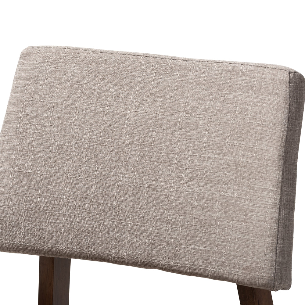 BAXTON STUDIO COLTON MID-CENTURY MODERN LIGHT GRAY FABRIC UPHOLSTERED AND WALNUT-FINISHED WOOD BAR STOOL SET OF 2