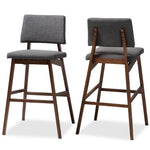 Load image into Gallery viewer, Baxton Studio Colton Mid-Century Modern Dark Gray Fabric Upholstered And Walnut-Finished Wood Bar Stool Set Of 2
