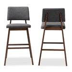 Load image into Gallery viewer, Baxton Studio Colton Mid-Century Modern Dark Gray Fabric Upholstered And Walnut-Finished Wood Bar Stool Set Of 2
