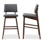 Load image into Gallery viewer, Baxton Studio Colton Mid-Century Modern Dark Gray Fabric Upholstered And Walnut-Finished Wood Bar Stool Set Of 2
