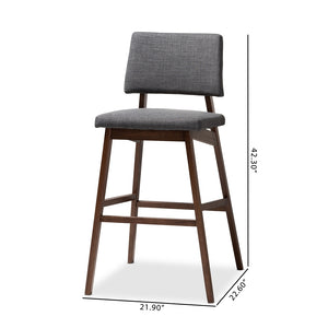 Baxton Studio Colton Mid-Century Modern Dark Gray Fabric Upholstered And Walnut-Finished Wood Bar Stool Set Of 2