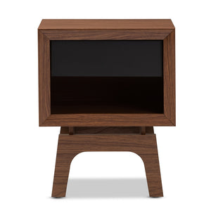 Baxton Studio Svante Mid-Century Modern Walnut Brown And Dark Gray Finished Wood 1-Drawer Nightstand