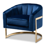 Load image into Gallery viewer, Baxton Studio Tomasso Glam Royal Blue Velvet Fabric Upholstered Gold-Finished Lounge Chair
