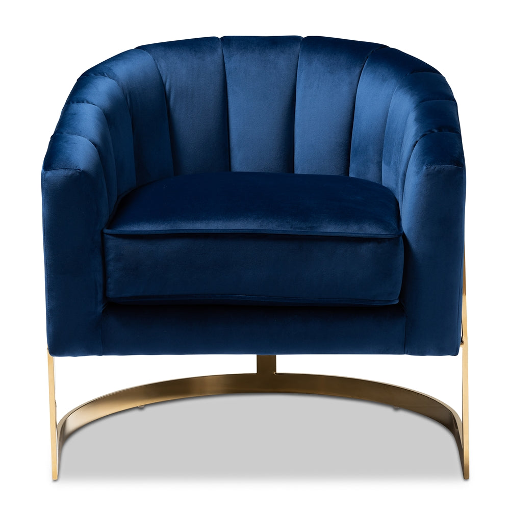 Baxton Studio Tomasso Glam Royal Blue Velvet Fabric Upholstered Gold-Finished Lounge Chair