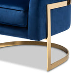 Load image into Gallery viewer, BAXTON STUDIO TOMASSO GLAM ROYAL BLUE VELVET FABRIC UPHOLSTERED GOLD-FINISHED LOUNGE CHAIR
