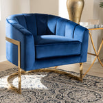 Load image into Gallery viewer, Baxton Studio Tomasso Glam Royal Blue Velvet Fabric Upholstered Gold-Finished Lounge Chair
