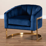 Load image into Gallery viewer, Baxton Studio Tomasso Glam Royal Blue Velvet Fabric Upholstered Gold-Finished Lounge Chair
