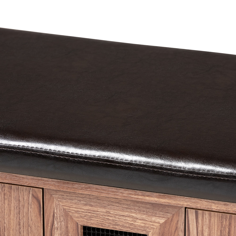 Baxton Studio Valina Modern And Contemporary Dark Brown Faux Leather Upholstered 2-Door Wood Shoe Storage Bench