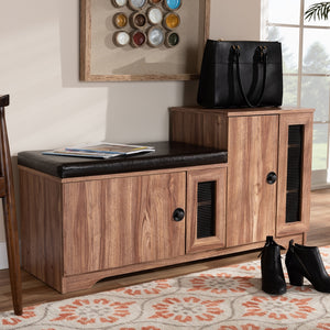 BAXTON STUDIO VALINA MODERN AND CONTEMPORARY DARK BROWN FAUX LEATHER UPHOLSTERED 2-DOOR WOOD SHOE STORAGE BENCH WITH CABINET