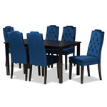 Load image into Gallery viewer, Baxton Studio Dylin Modern And Contemporary Navy Blue Velvet Fabric Upholstered And Dark Brown Finished Wood 7-Piece Dining Set
