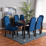 Load image into Gallery viewer, Baxton Studio Dylin Modern And Contemporary Navy Blue Velvet Fabric Upholstered And Dark Brown Finished Wood 7-Piece Dining Set
