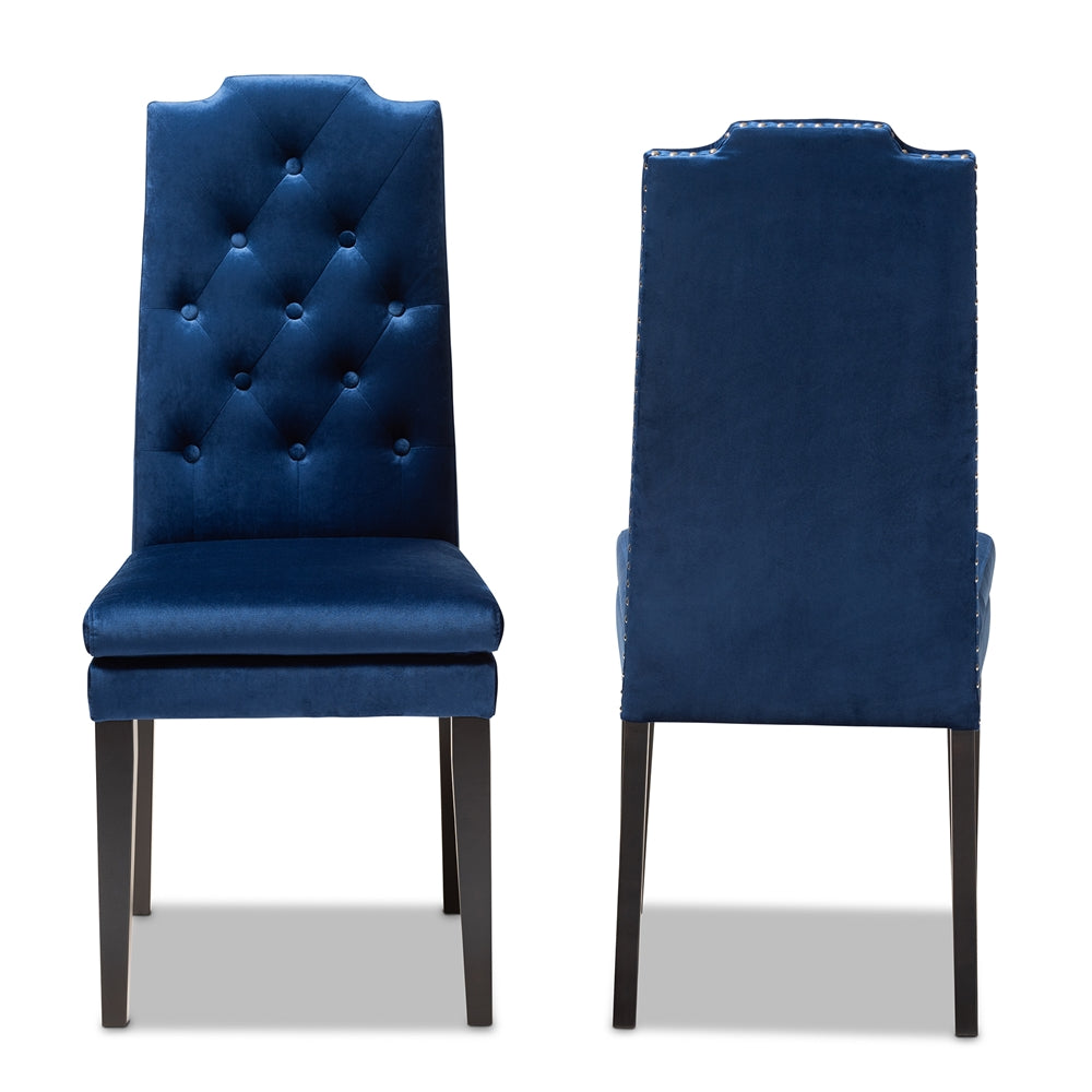 Baxton Studio Dylin Modern And Contemporary Navy Blue Velvet Fabric Upholstered Button Tufted Wood Dining Chair Set Of 2