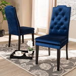 Load image into Gallery viewer, Baxton Studio Dylin Modern And Contemporary Navy Blue Velvet Fabric Upholstered Button Tufted Wood Dining Chair Set Of 2
