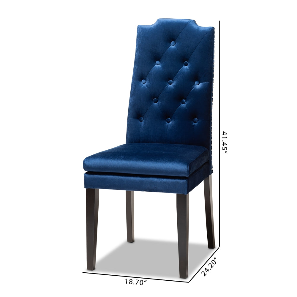 Baxton Studio Dylin Modern And Contemporary Navy Blue Velvet Fabric Upholstered Button Tufted Wood Dining Chair Set Of 2