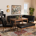 Load image into Gallery viewer, Baxton Studio Arvid Mid-Century Modern Dark Brown Faux Upholstered Leather 5-Piece Wood Dining Nook Set
