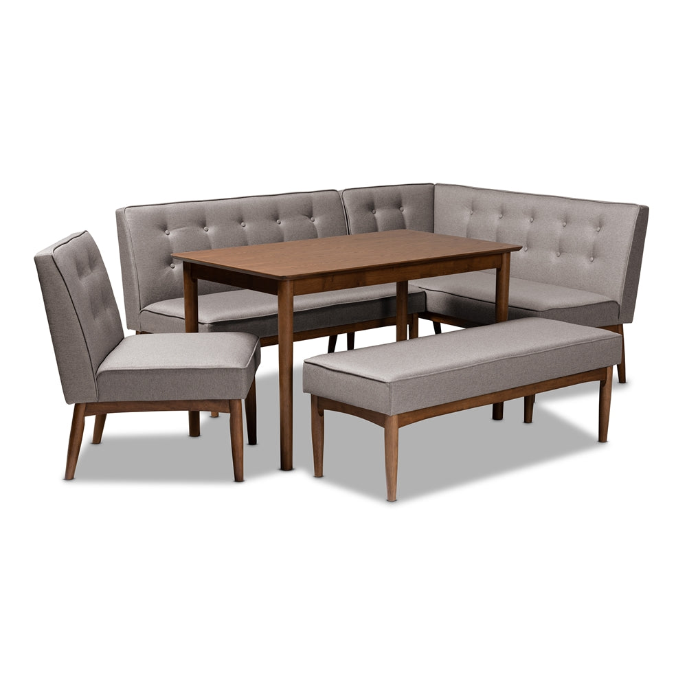 BAXTON STUDIO ARVID MID-CENTURY MODERN GRAY FABRIC UPHOLSTERED 5-PIECE WOOD DINING NOOK SET