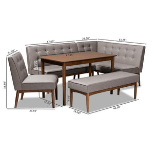 Baxton Studio Arvid Mid-Century Modern Gray Fabric Upholstered 5-Piece Wood Dining Nook Set