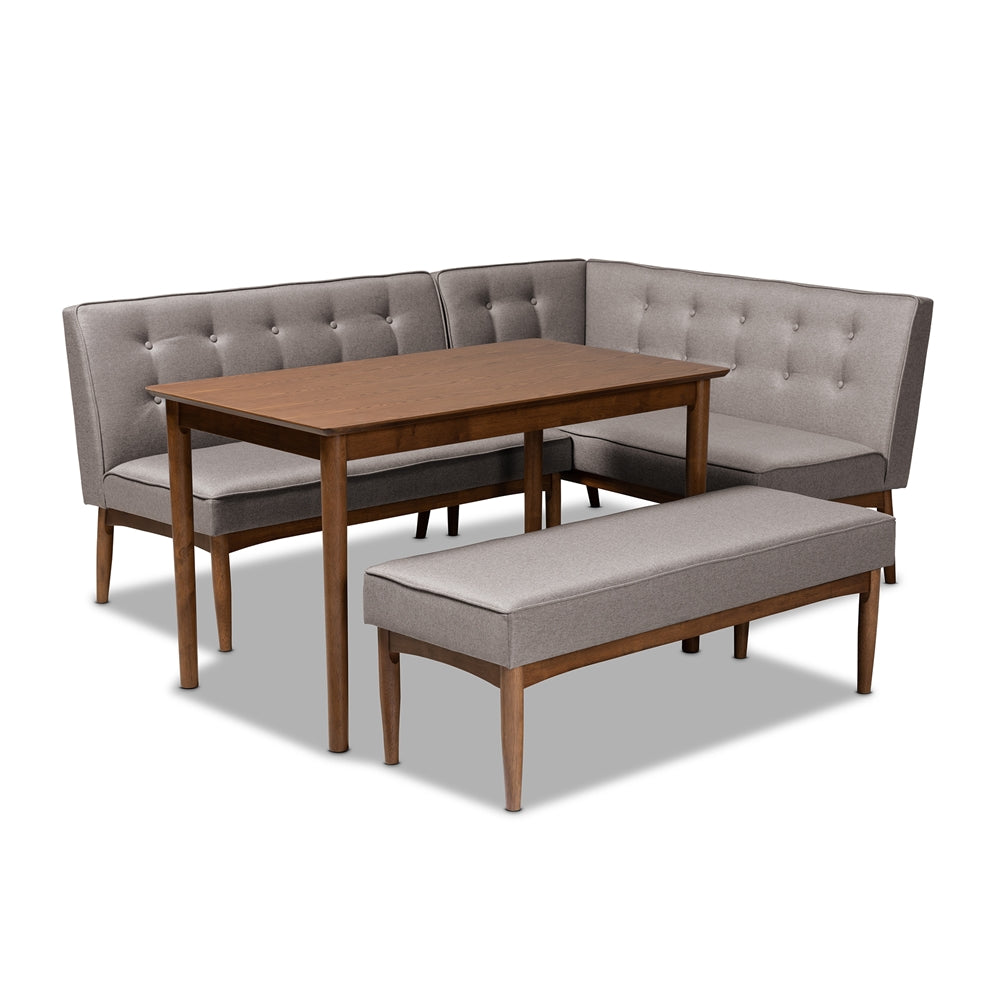 BAXTON STUDIO ARVID MID-CENTURY MODERN GRAY FABRIC UPHOLSTERED 4-PIECE WOOD DINING NOOK SET