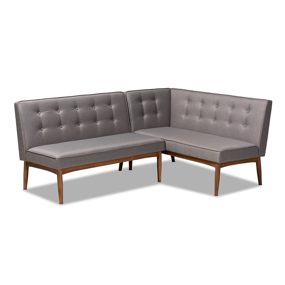 Baxton Studio Arvid Mid-Century Modern Gray Fabric Upholstered 2-Piece Wood Dining Nook Banquette Set