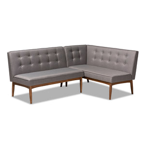 Baxton Studio Arvid Mid-Century Modern Gray Fabric Upholstered 2-Piece Wood Dining Nook Banquette Set