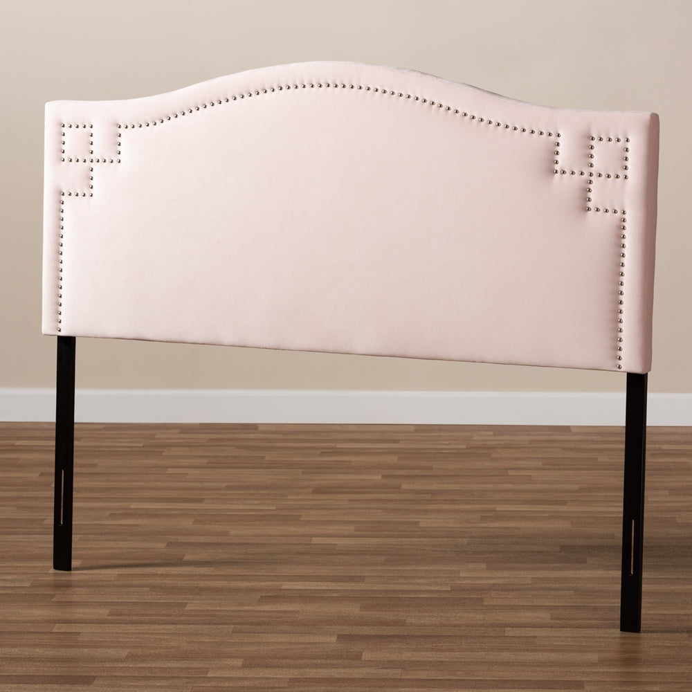 BAXTON STUDIO AUBREY MODERN AND CONTEMPORARY LIGHT PINK VELVET FABRIC UPHOLSTERED KING SIZE HEADBOARD