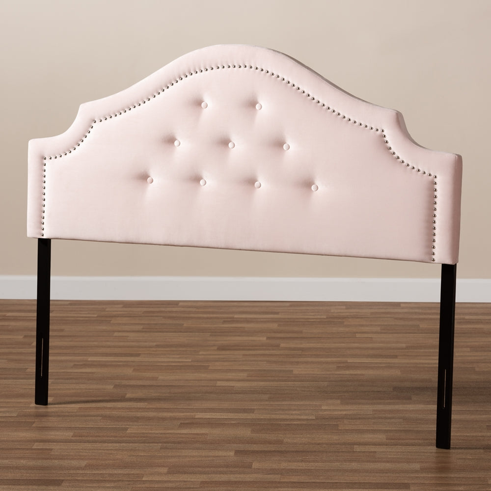 BAXTON STUDIO CORA MODERN AND CONTEMPORARY LIGHT PINK VELVET FABRIC UPHOLSTERED KING SIZE HEADBOARD