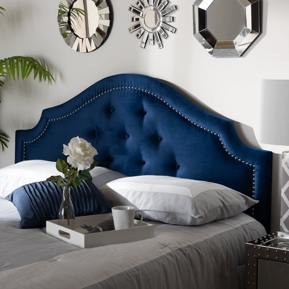 Baxton Studio Cora Modern And Contemporary Royal Blue Velvet Fabric Upholstered Queen Size Headboard