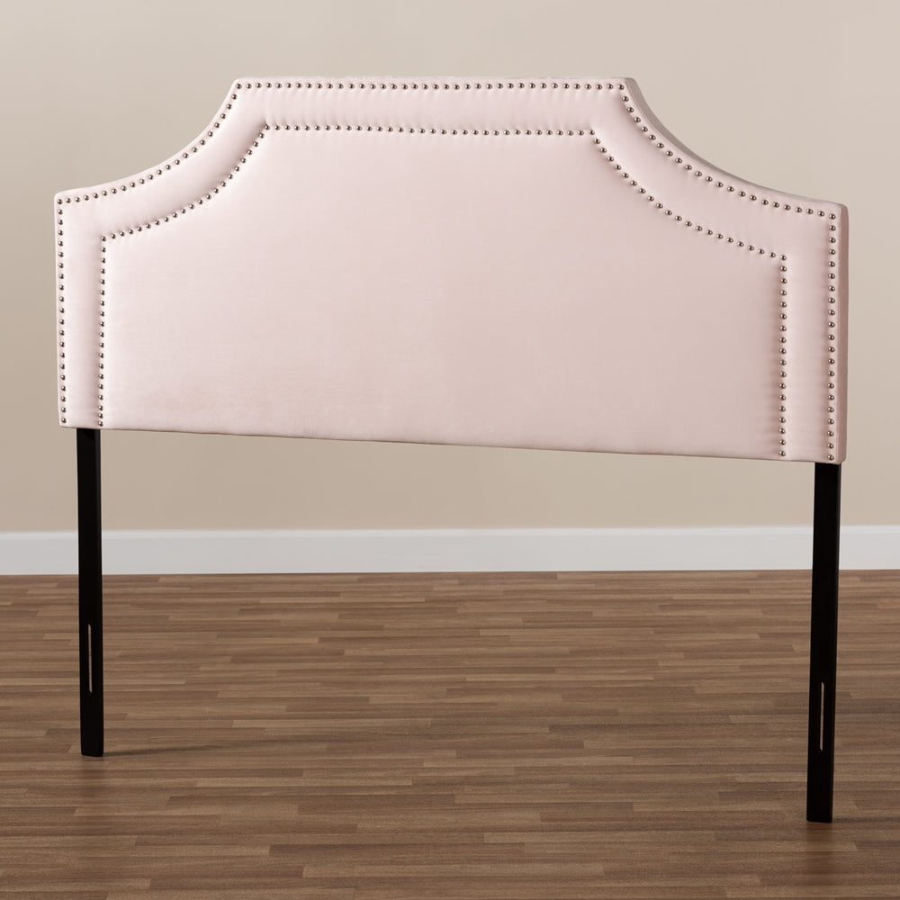 BAXTON STUDIO AVIGNON MODERN AND CONTEMPORARY LIGHT PINK VELVET FABRIC UPHOLSTERED QUEEN SIZE HEADBOARD