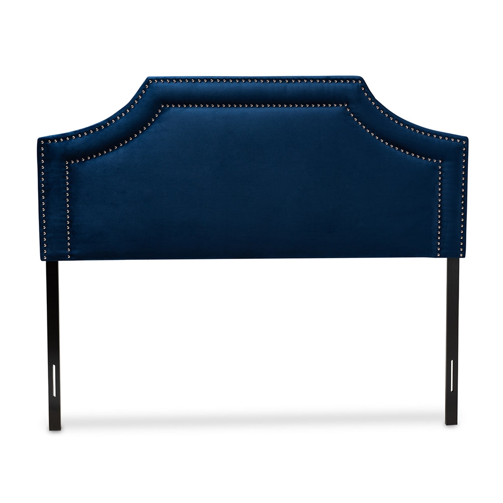 Baxton Studio Avignon Modern And Contemporary Navy Blue Velvet Fabric Upholstered Queen Size Headboard