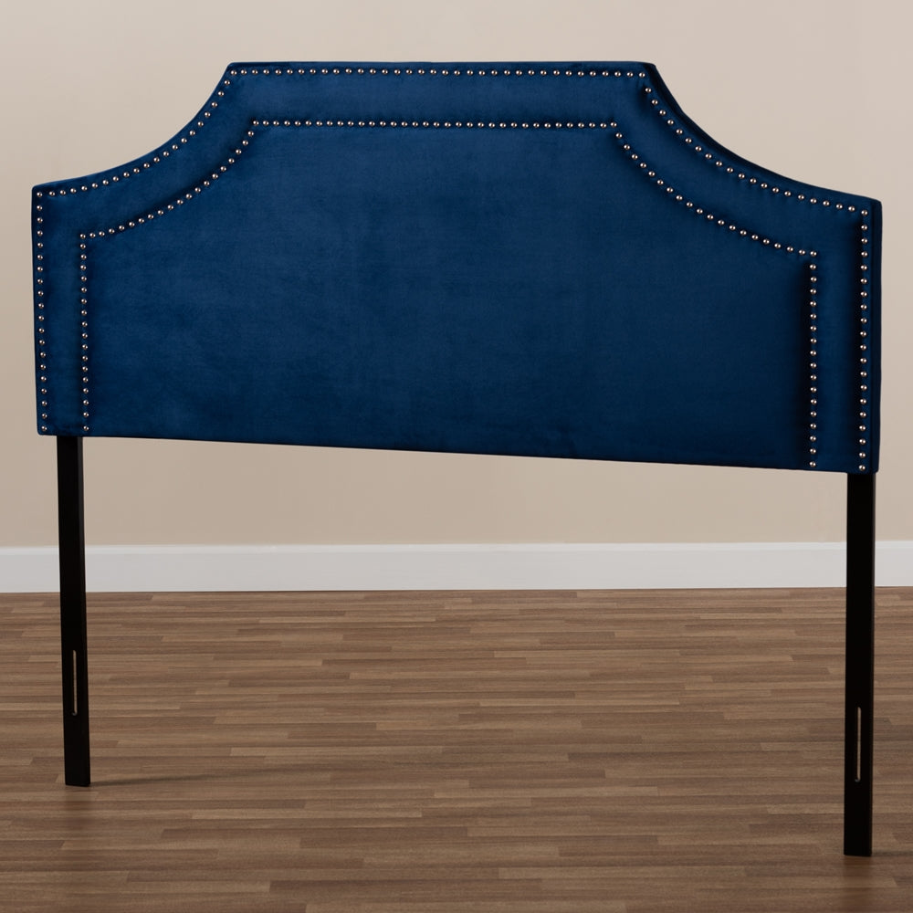 BAXTON STUDIO AVIGNON MODERN AND CONTEMPORARY NAVY BLUE VELVET FABRIC UPHOLSTERED QUEEN SIZE HEADBOARD