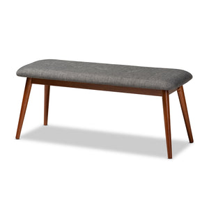 Baxton Studio Flora II Mid-Century Modern Fabric Upholstered Medium Oak Finished Wood Dining Bench