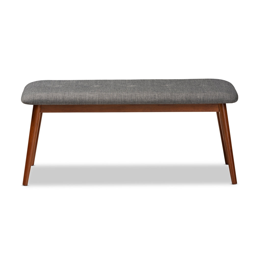 Baxton Studio Flora Ii Mid-Century Modern Dark Grey Fabric Upholstered Medium Oak Finished Wood Dining Bench