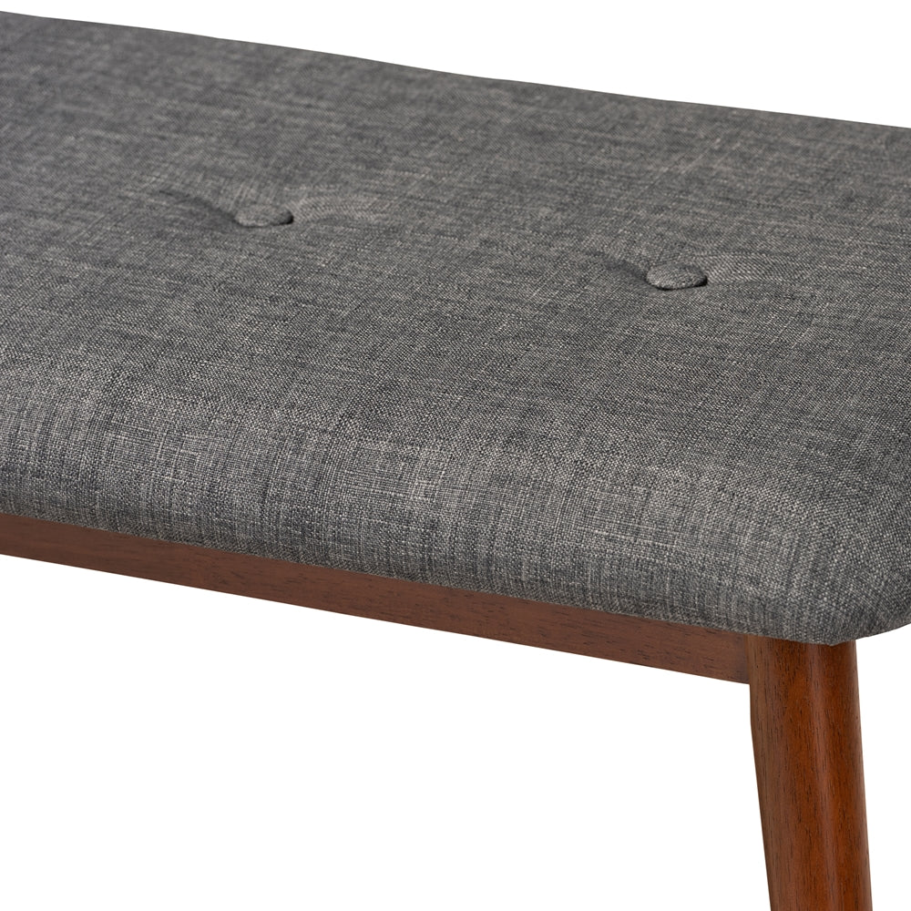 Baxton Studio Flora Ii Mid-Century Modern Dark Grey Fabric Upholstered Medium Oak Finished Wood Dining Bench