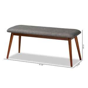 Baxton Studio Flora Ii Mid-Century Modern Dark Grey Fabric Upholstered Medium Oak Finished Wood Dining Bench