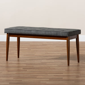 Baxton Studio Itami Mid-Century Modern Dark Grey Fabric Upholstered Medium Oak Finished Wood Dining Bench